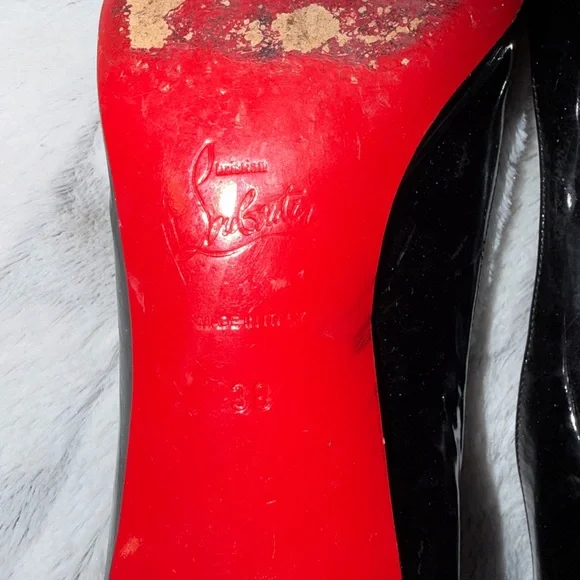 👠 CHRISTIAN LOUBOUTIN Pretty, black patent leather Open-Toe Women's Shoes 38